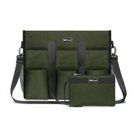 TOPDesign Borsa multiuso resistente all'acqua con 22 tasche esterne e interne, chiusura superiore con cerniera e supporto inferiore spesso, Verde, Large