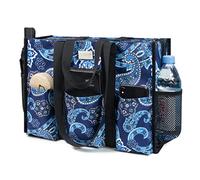 TOPDesign - Borsa tote impermeabile con 13 tasche esterne e interne, chiusura superiore con cerniera e supporto inferiore spesso (bandana blu)