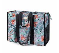 TOPDesign - Borsa tote impermeabile con 13 tasche esterne e interne, chiusura superiore con cerniera e supporto inferiore spesso (bandana verde)