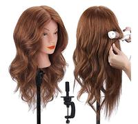 TopDirect 18" 100% veri capelli Testina Parrucchiere Testa Studio Parrucchiere Manichino Cosmetologia Formazione Parrucchiere Pratica Modello Capelli con Morsetto + Acconciature per Capelli