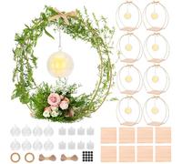 TopDirect Set di 8 Supporti per Ghirlande Fiorite, Doppio Cerchio Metallico da 30 cm con Base in Legno e Luci LED, per Decorazione Tavolo DIY, Matrimoni, Acchiappasogni, Feste (Fiori non inclusi)
