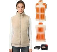 Topdot Gilet Riscaldato Donna con Batteria 7.4V 16000mAh, 10 Zone di Riscaldamento, Elettrico Gilet Termico Leggero con 5 Temperature per Ciclismo, Lavori All'aperto,Cachi,M