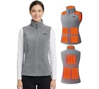 Topdot Pile Gilet Riscaldato Donna con Batteria 7.4V 16000mAh, 10 Zone di Riscaldamento con 3 Temperature, Polare de Peloso Gilet Termico Leggero per Ciclismo, Lavori All'aperto,Grigio,XS