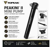 Topeak Peakini II Pompa Bici Mini 90 PSI Per Presta Schrader Dunlop Nera