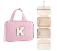 TOPEAST Beauty case da viaggio da donna, borsa da toilette da appendere con iniziale, borsa da viaggio personalizzata di grande capacità e borsa per il trucco, borsa da viaggio essenziale per articoli