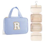 TOPEAST Beauty case da viaggio da donna, borsa da toilette sospesa con iniziale, borsa da viaggio personalizzata di grande capacità, Blu, R