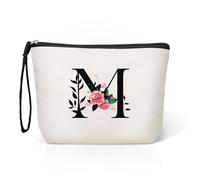 TOPEAST Borsa per il trucco personalizzata, borsa cosmetica iniziale con cerniera, borsa da toilette, regali monogrammati per donne e ragazze, bianco, M
