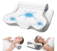 TOPESCT Cuscino cervicale in memory foam per dolore al collo e alle spalle, 2 in 1, ortopedico per il collo e cuscino per dormire lateralmente (grigio chiaro)