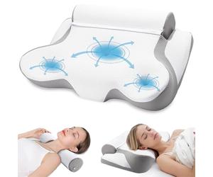 TopEsct Cuscino Cervicale per Dormire, 2 in 1 Cuscino Ergonomico Memory Foam Cervicale, Cuscino Cervicale & Cuscino Cilindrico (Grigio)