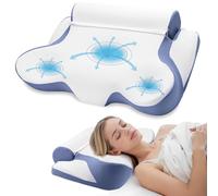 TopEsct Cuscino cervicale per collo e spalle, cuscino ergonomico 2 in 1, per alleviare il dolore al collo, cuscino in memory foam per fianchi, schiena e addominali, blu