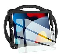 TopEsct Custodia per bambini per iPad 10.2 - Cover in silicone antiurto con pellicola protettiva in vetro temperato e cinturino, compatibile con iPad di 9a/8a/7a generazione (2021) (nero)