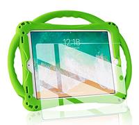 TopEsct - Custodia per iPad 2017/2018 da 9,7", con manico in silicone antiurto e pellicola protettiva in vetro temperato, per Apple iPad 6a/5a generazione e iPad Air, colore: Verde