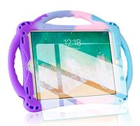 TopEsct - Custodia per iPad di 6ª generazione, per iPad 5ª generazione, per iPad 2017/2018, 9,7", con pellicola protettiva in vetro e cinturino antiurto per iPad Air e Air 2, colore: Viola e Turchese
