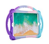 TopEsct - Custodia per iPad di 6a generazione, custodia per iPad 2017/2018 da 9,7", con maniglia integrata, con cinturino in silicone antiurto per iPad Air e Air 2 (viola e turchese)