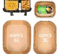 TopEsct Friggitrice ad aria calda per Philips Airfryer Dual Basket 3000 Series, 120 pezzi di carta da forno per Tefal 5,2/3,1 L Dual Easy Fry, 21 x 17 cm e 21 x 11 cm, accessori per friggitrice ad