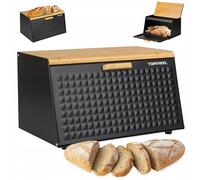 Topfann Contenitore per il pane, in bambù, grande, in metallo, colore nero