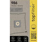 TopFilter 986 - Sacchetti per aspirapolvere per Moulinex e Rowenta, 4 sacchetti per aspirapolvere in tessuto non tessuto, 30 x 26 x 0,1 cm