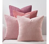 Topfinel Federe Cuscini 50x50 in Velluto a Coste per Divano Rosa Copricuscini Quadrati Elegante Decorativa per Salotto Moderno Cuscino Cerniera Invisibile per Camera da Letto Set 4 Pezzi