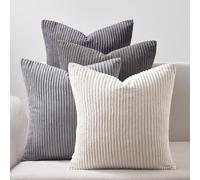 Topfinel Federe de Cuscini 40x40 in Decorativa Velluto a Coste Divano per Salotto Camera da Letto dei Bambini Elegante Moderno Fodere Cuscini Cerniera Invisibile per Morbido Set 4 Pezzi Grigio