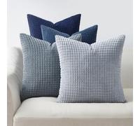 Topfinel Federe de Cuscini 45x45 in Velluto a Coste Divano Copricuscini Decorativa Moderno Fodere Cuscini per Camera da Letto Cerniera Invisibile 4 Pezzi Blu