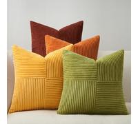 Topfinel Fodera per Cuscino 50x50cm Gradiente Giallo-arancio 4 Pezzi Forma del Mulino a Vento Copricuscini in Velluto a Coste Copricuscino per Divano Cuscino Deco per Divano Camera da Letto Soggiorno