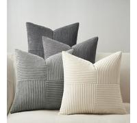Topfinel Fodera per Cuscino 50x50cm Gradiente Grigio 4 Pezzi Forma del Mulino a Vento Copricuscini in Velluto a Coste Copricuscino per Divano Cuscino Deco per Divano Camera da Letto Soggiorno