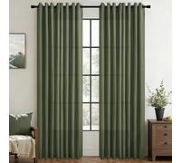 Topfinel Tende Per Interni Moderne Camera da Letto Salotto 140x260 cm Lino e Cotone Naturale Verde Scuro Oliva con Anelli Cucina Tenda Soggiorno Porta Finestra Cameretta Bambina Tendine Oscurante, 2pz