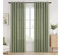 Topfinel Tende Per Interni Moderne Camera da Letto Salotto 140x260 cm Lino e Cotone Naturale Verde Salvia con Anelli Cucina Tenda Soggiorno Porta Finestra Cameretta Bambina Tendine Oscurante, 2pz