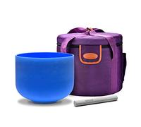 Topfund - Campana tibetana in cristallo blu, 432 Hz, nota sol, chakra della gola, 20,32 cm, con resistente custodia, battente in pelle scamosciata per campana tibetana