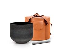 TOPFUND Campana tibetana in cristallo nero, nota E, chakra del plesso solare, 25,4 cm, con custodia in pelle artificiale e martello in pelle scamosciata