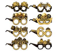 Topfunyy 8 paia di occhiali di carta per 60° compleanno, per uomini e donne, colore: nero e oro, accessori fotografici per feste di compleanno 60 anni