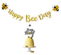 Topfunyy - Decorazione per torta con scritta "Happy Bee Day", con scritta "Happy Bee Day", per feste di compleanno a tema Bumble Bee