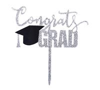 Topfunyy Decorazione per torta "Congrats Grad" in acrilico argento per feste di laurea/laurea