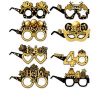 Topfunyy Decorazioni con occhiali di carta per il 40° compleanno per uomini e donne, confezione da 8 occhiali di carta neri e dorati "Happy 40th Birthday", accessori fotografici per feste di