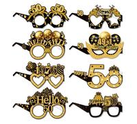 Topfunyy Decorazioni per occhiali di carta per 50° compleanno, per uomini e donne, confezione da 8 pezzi, colore nero e oro, per 50° compleanno, accessori per feste di compleanno per cinquant'anni