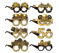 Topfunyy Decorazioni per occhiali di carta per 50° compleanno, per uomini e donne, confezione da 8 pezzi, colore nero e oro, per 50° compleanno, accessori per feste di compleanno per quarant'anni