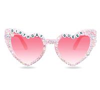 Topfunyy Occhiali da sole a forma di cuore, lucidi, con perle di diamante, per la regina di compleanno, rosa, stile Vintage, per donne, accessori regalo di compleanno