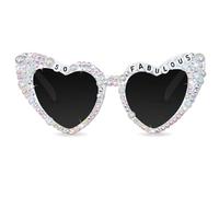 Topfunyy Occhiali da sole per il 50° compleanno da donna - occhiali da sole bianchi 50 & Fabulous con brillanti perle diamantate da donna, accessori per feste per il 50° compleanno