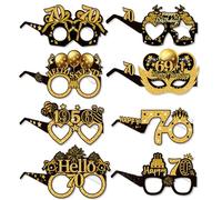 Topfunyy Occhiali di carta per 70° compleanno per uomini e donne, confezione da 8 occhiali di carta "Happy 70th Birthday", colore nero e oro