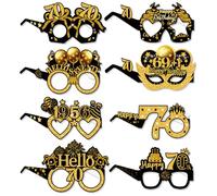 Topfunyy Set di 8 paia di occhiali di carta per il 70° anniversario - Per uomo e donna - Nero e dorato - Accessori fotografici per la festa di compleanno del 70° anniversario