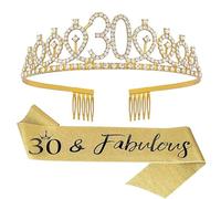 Topfunyy Set di diadema e fascia per 30° compleanno, 30 e favolosa corona in cristallo oro rosa per donne 30° compleanno forniture per feste, Misura unica, Carta, PVC.