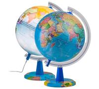 TOPGLOBE Mappamondo Illuminato 20 cm con Mappa Italiana e 20 Puntine | Arco trasparente base grafica cavo USB Type C luce LED per casa scuola studio cameretta e regalo educativo