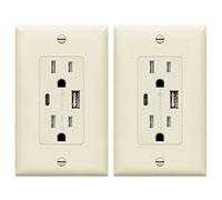 TOPGREENER Set di 2 prese da parete da 3,6 A, 2 porte USB Type-C/A, presa TR 15A, compatibile con iPhone 12/11/SE/XS/XR/X, Samsung Galaxy S20/S10/S9/S8/Note, LG, HTC e Plus Ancore, TU21536AC-LA-2PCS,
