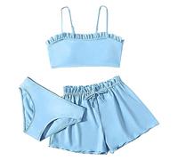 Topgrowth 3 Pezzi Completo Costume da Bagno Bambina Estivo Canotta Bikini Bambina Completo Bambina Neonata Vestito Mare Estate Spiaggia Vacanze (Z3-Blue, 10-12 Years)