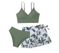 Topgrowth 3 Pezzi Completo Costume da Bagno Bambina Estivo Canotta Bikini Bambina Completo Bambina Neonata Vestito Mare Estate Spiaggia Vacanze (Y5-Green, 11-12 Years)
