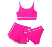 Topgrowth 3 Pezzi Completo Costume da Bagno Bambina Estivo Canotta Bikini Bambina Completo Bambina Neonata Vestito Mare Estate Spiaggia Vacanze (X2-Hot Pink, 9-10 Years)