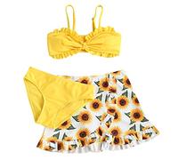Topgrowth 3 Pezzi Completo Costume da Bagno Bambina Estivo Canotta Bikini Bambina Completo Bambina Neonata Vestito Mare Estate Spiaggia Vacanze (Y4-Yellow, 6-8 Years)