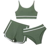Topgrowth 3 Pezzi Completo Costume da Bagno Bambina Estivo Canotta Bikini Bambina Completo Bambina Neonata Vestito Mare Estate Spiaggia Vacanze (Y1-Green, 13-14 Years)