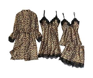 Topgrowth 4 PCS Camicie da Notte Donna Pigiama Seta Intimo Donna Leopardato Camiciola Indumenti da Notte con Pizzo Canotta Abiti Completo Intimo Babydoll Set