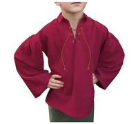 Topgrowth Accessorio Camicia da Pirata per Bambini Camicia Medievale da Ragazzo Rinascimentale Steampunk Manica Lunga con Colletto e Lacci Top Medievale per Halloween Tunica per Bambini Carnevale